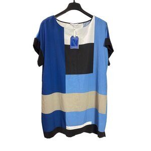Reed XL Colorblock Shift Dress Midi Polyester Blue Black White New
